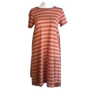 Lularoe T-Shirt Dress Orange Striped Pocket Detail